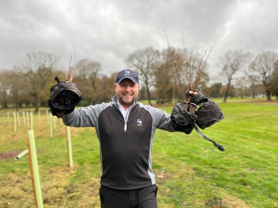 BIGGA's ecology expert James Hutchinson showcasing some of the saplings